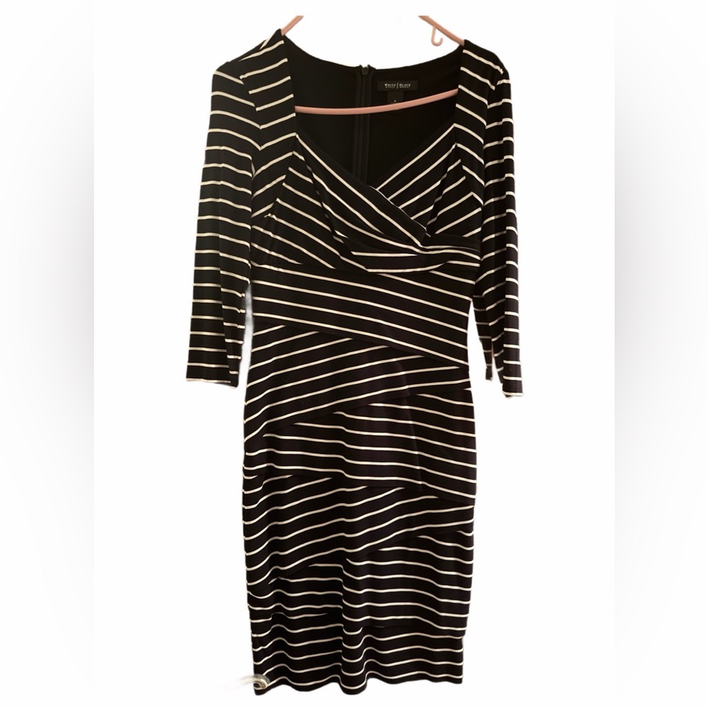 White House Black Market Black and White Long Sleeve Dress